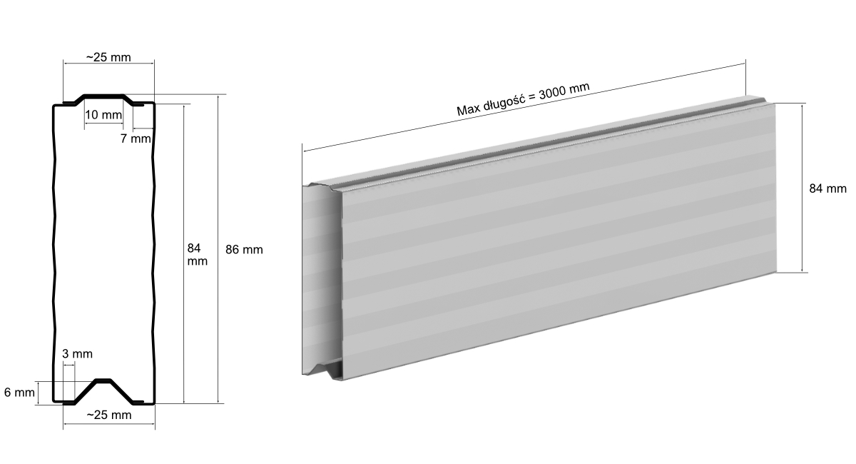 Querschnitt Metalllatte DUO
