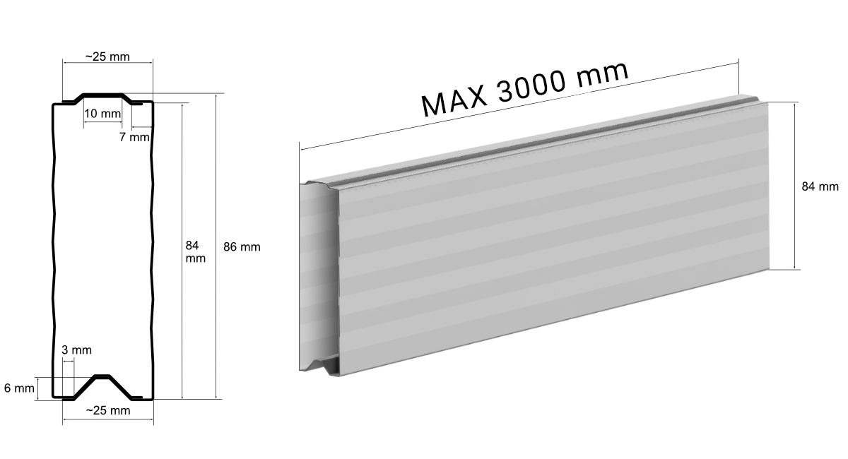Querschnitt Metalllatte DUO
